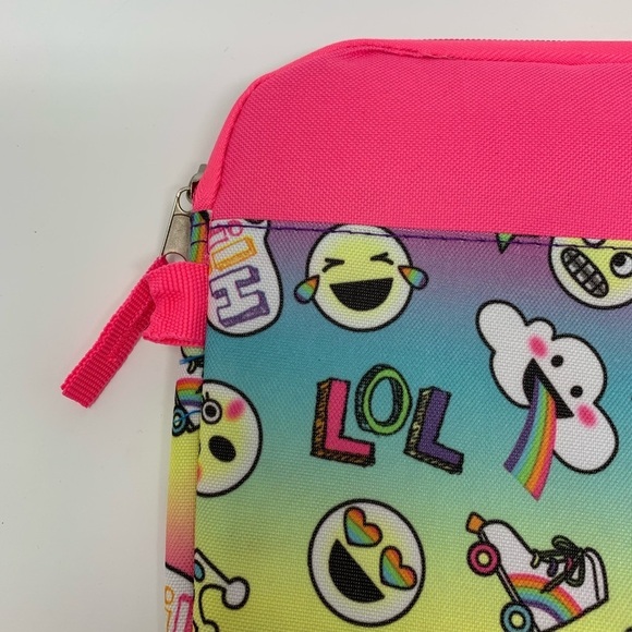Girls Emoji Graphic Rainbow Zip Up IPad Bag - Picture 2 of 9